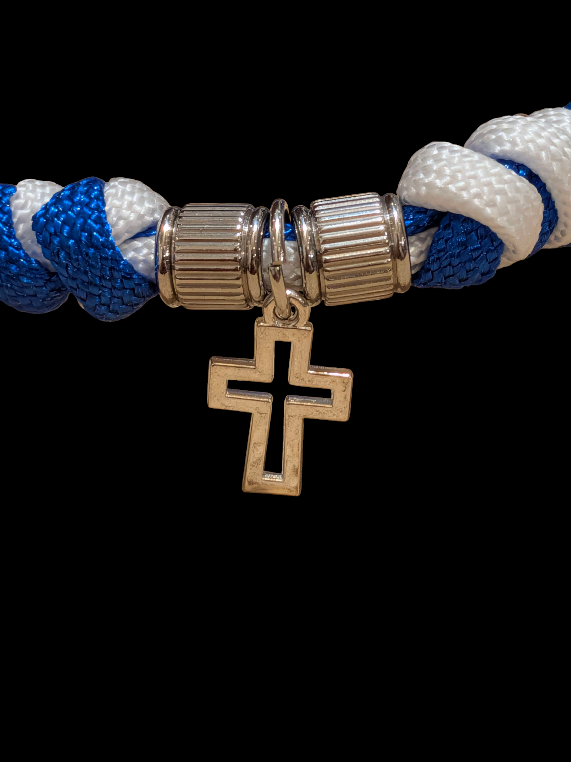 Stand with Faith: Israel Flag Paracord Bracelet with Silver Cross