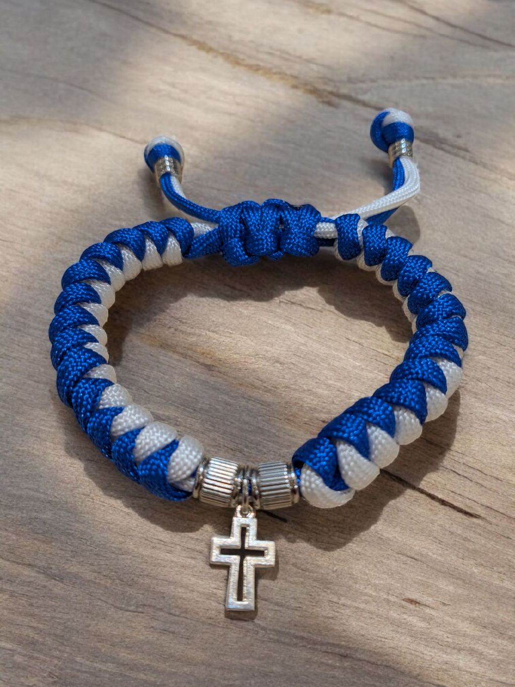 Stand with Faith: Israel Flag Paracord Bracelet with Silver Cross