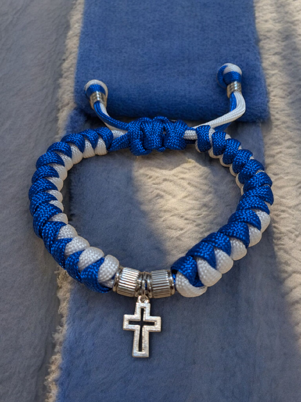 Stand with Faith: Israel Flag Paracord Bracelet with Silver Cross