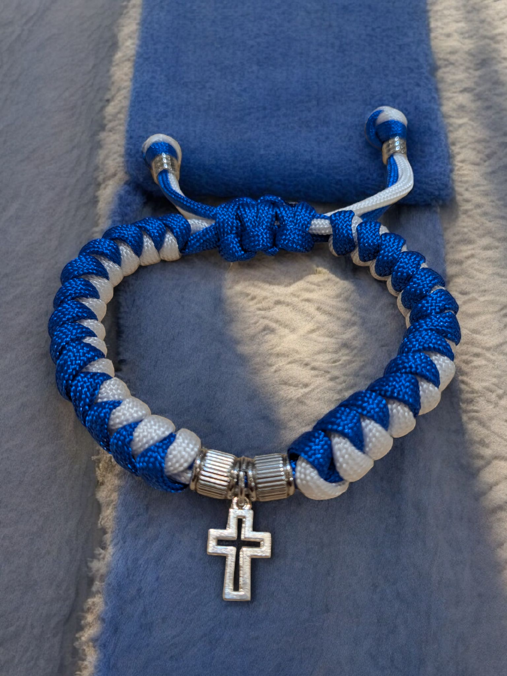 Stand with Faith: Israel Flag Paracord Bracelet with Silver Cross